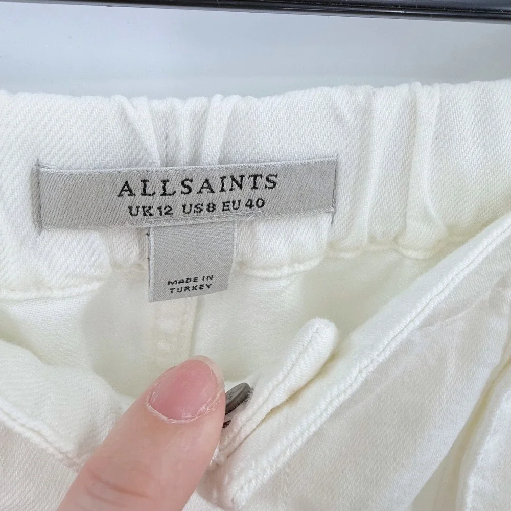 AllSaints Frieda Straight Cargo Trousers White Wide Leg Utility Pants US 8‎
